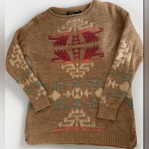 Lauren Ralph Lauren tan Sweater Aztec Southwestern Linen cotton Blend women’s L